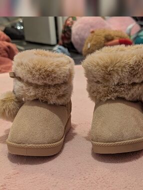 First Steps Cozy Faux-Fur Booties in Light Brown